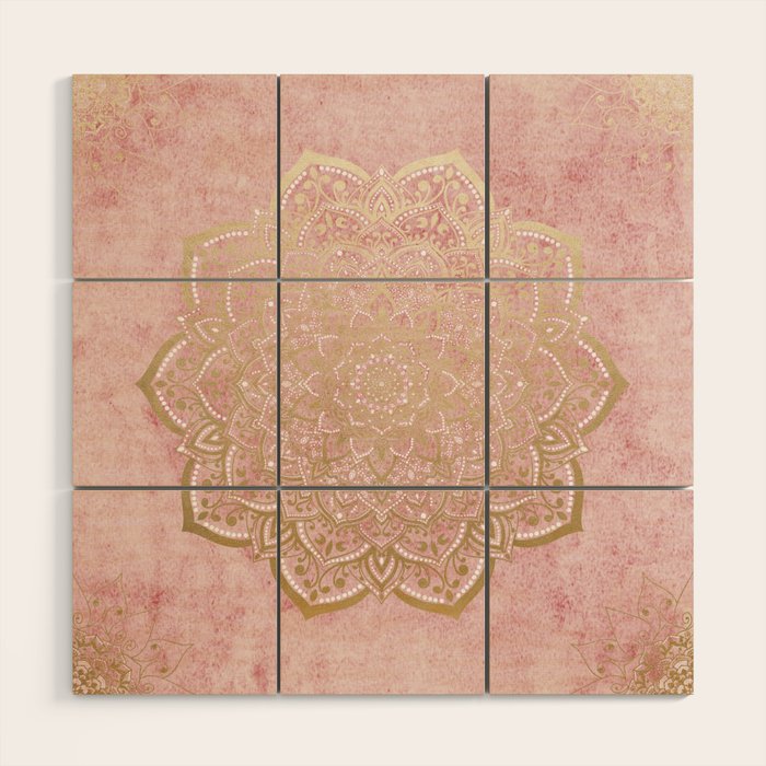 MOON DANCE MANDALA IN GOLD AND PINK Wood Wall Art Gallery Image 1
