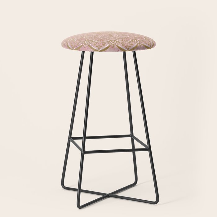 MOON DANCE MANDALA IN GOLD AND PINK Stool Gallery Image 1