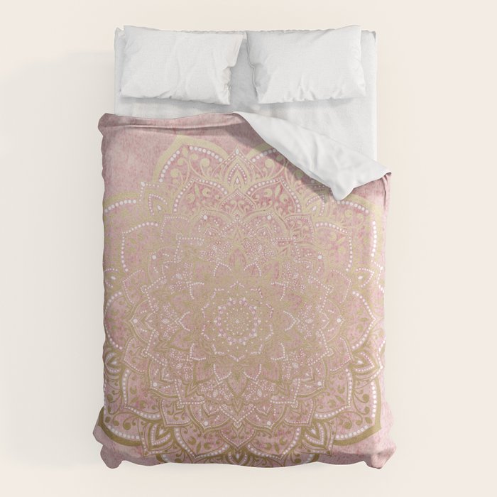 MOON DANCE MANDALA IN GOLD AND PINK Duvet Cover Gallery Image 1