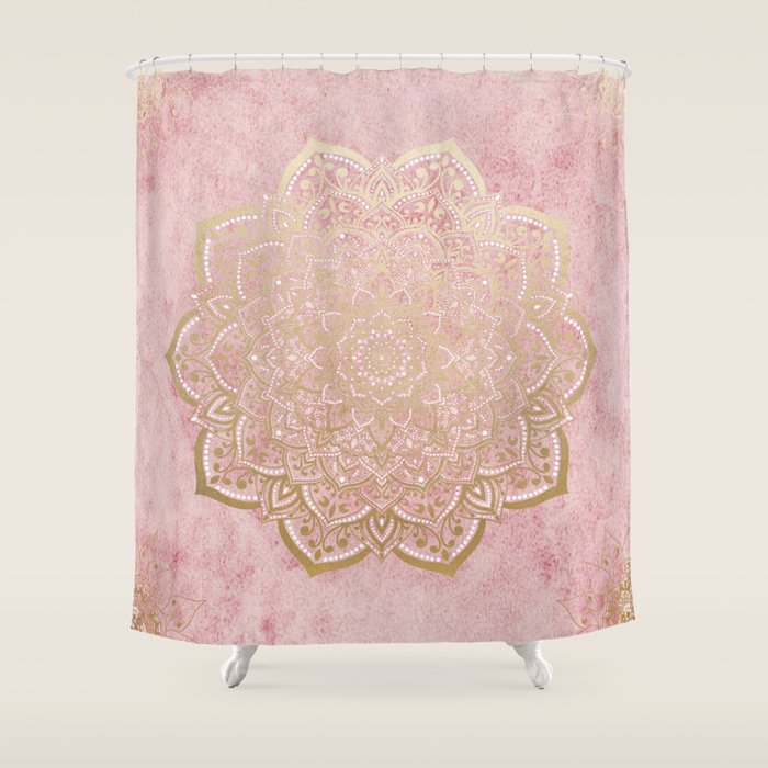 MOON DANCE MANDALA IN GOLD AND PINK Shower Curtain Gallery Image 1