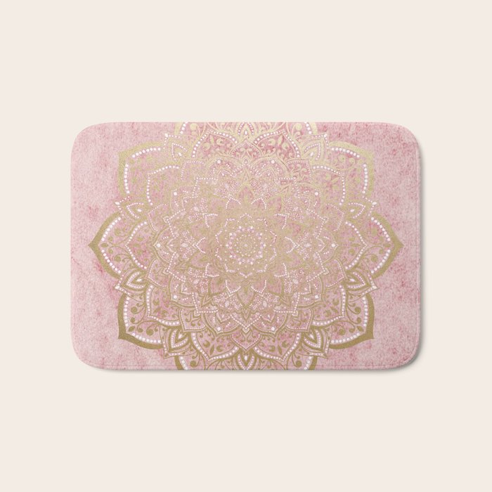 MOON DANCE MANDALA IN GOLD AND PINK Bath Mat Gallery Image 1