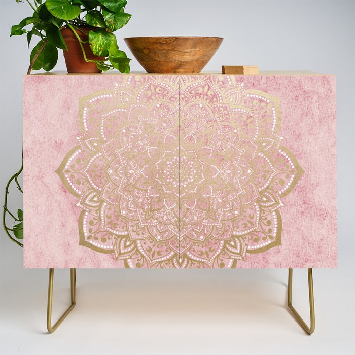 MOON DANCE MANDALA IN GOLD AND PINK Credenza Gallery Image 1