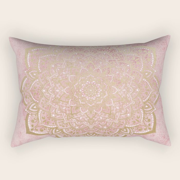 MOON DANCE MANDALA IN GOLD AND PINK Rectangular Pillow Gallery Image 1