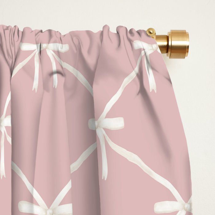 Bows & Ribbons Pattern LVII Pastel Pink Window Curtain Gallery Image 2