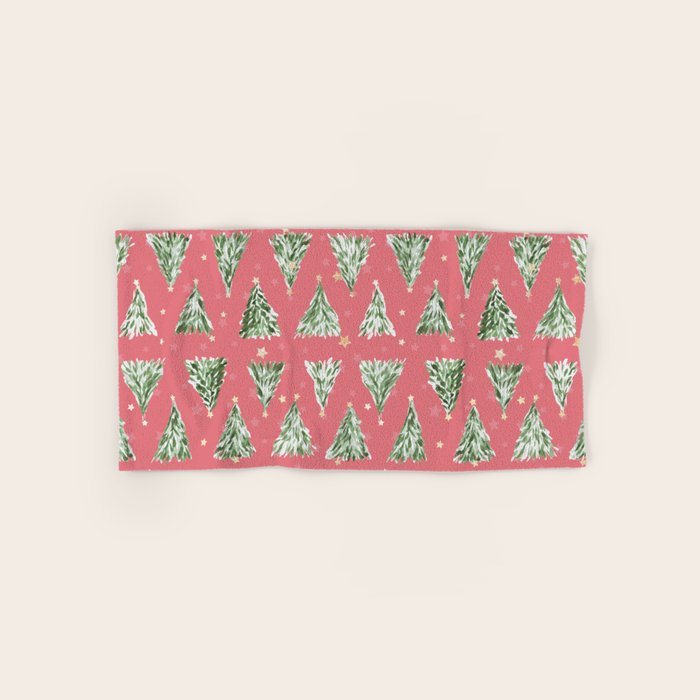 Holiday christmas tree over pink watermelon pattern Bath Towel Gallery Image 1