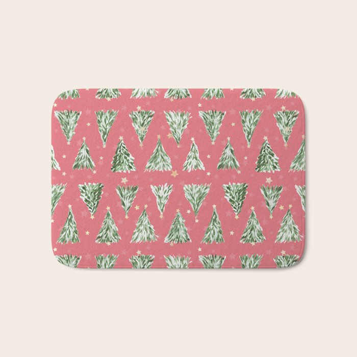 Holiday christmas tree over pink watermelon pattern Bath Mat Gallery Image 1