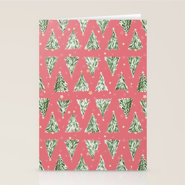 Holiday christmas tree over pink watermelon pattern Stationery Card Gallery Image 1