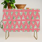 Holiday christmas tree over pink watermelon pattern Credenza Gallery Image 1