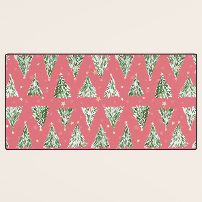 Holiday christmas tree over pink watermelon pattern Desk Mat Gallery Image 3