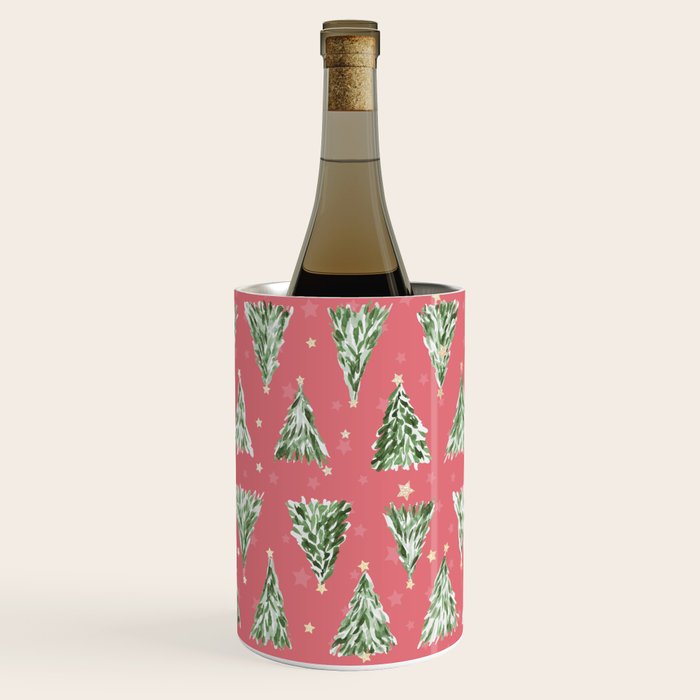 Holiday christmas tree over pink watermelon pattern Wine Chiller Gallery Image 2