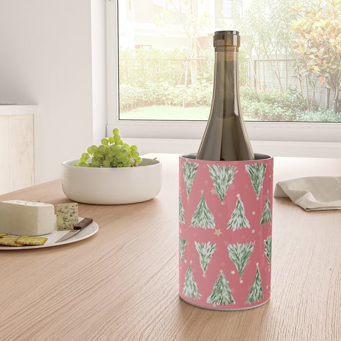 Holiday christmas tree over pink watermelon pattern Wine Chiller Gallery Image 4