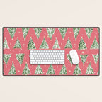 Holiday christmas tree over pink watermelon pattern Desk Mat Gallery Image 1