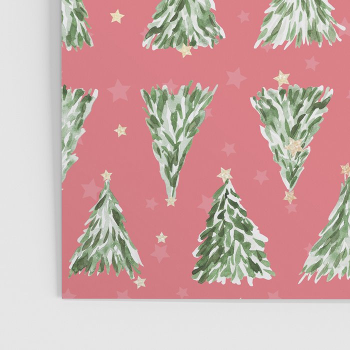 Holiday christmas tree over pink watermelon pattern Poster Gallery Image 3