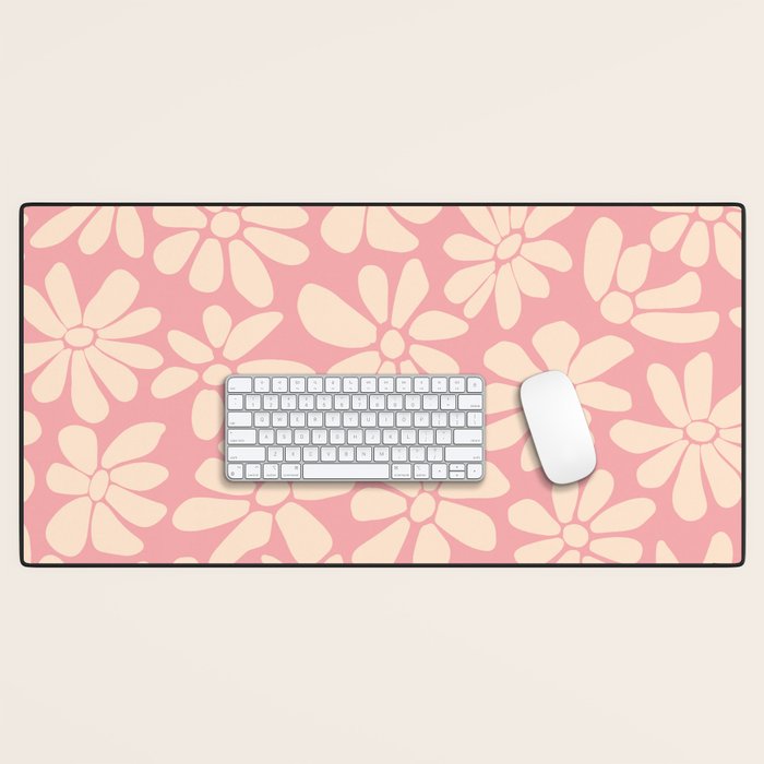 Retro Floral - Pink and Cream Desk Mat Gallery Image 1