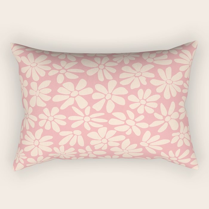 Retro Floral - Pink and Cream Rectangular Pillow Gallery Image 1