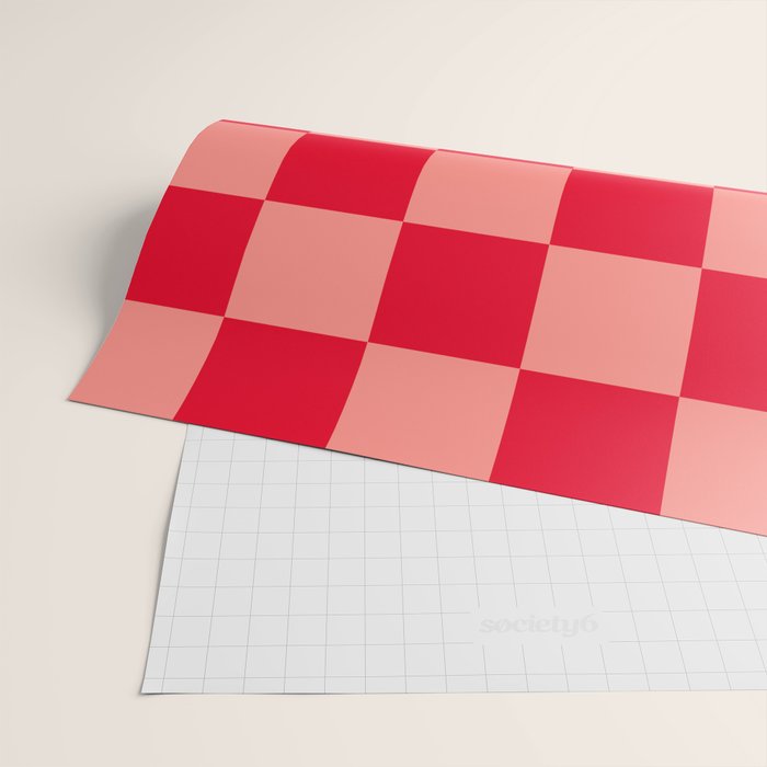 Bright red and peaches pink checkerboard Wrapping Paper Gallery Image 2