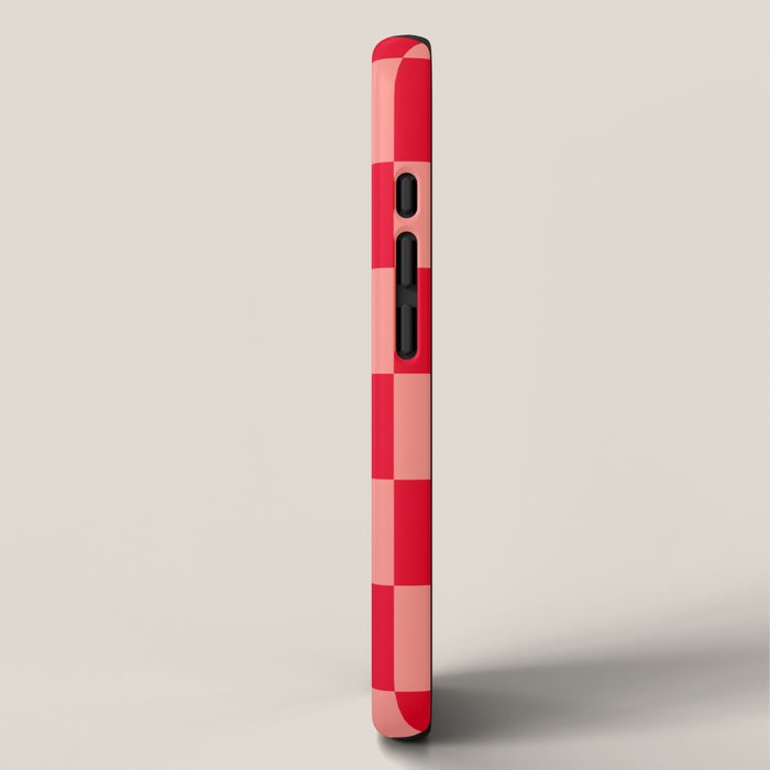 Bright red and peaches pink checkerboard iPhone Case Gallery Image 2