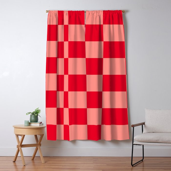 Bright red and peaches pink checkerboard Window Curtain Gallery Image 5