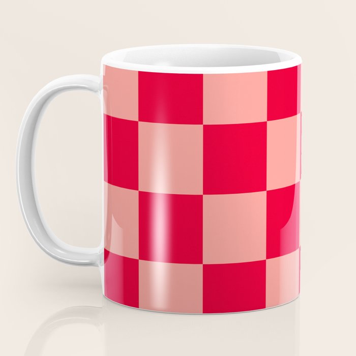Bright red and peaches pink checkerboard Coffee Mug Gallery Image 3