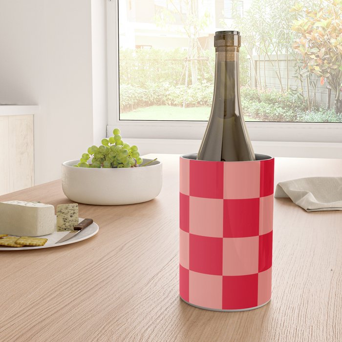 Bright red and peaches pink checkerboard Wine Chiller Gallery Image 4