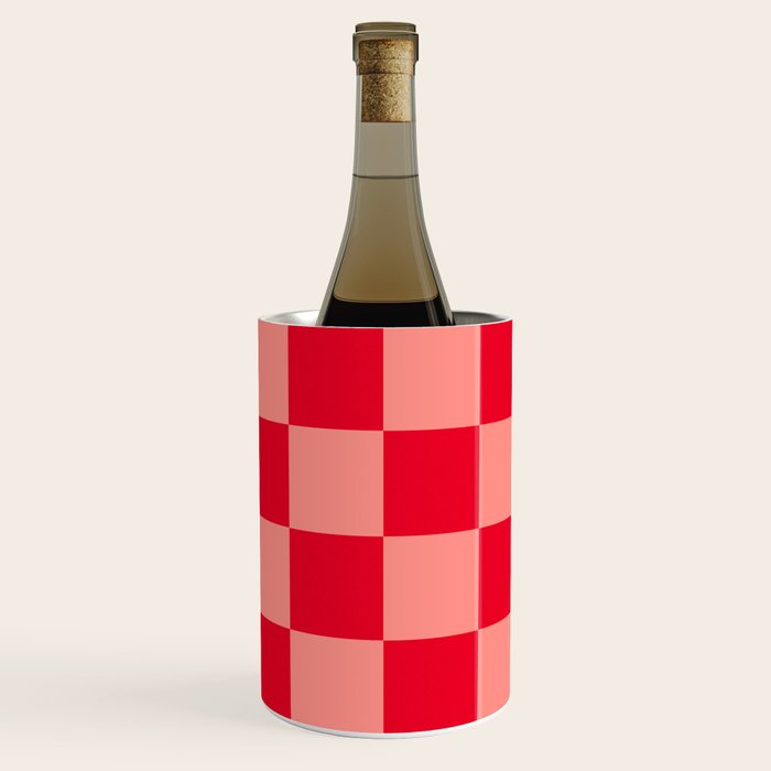 Bright red and peaches pink checkerboard Wine Chiller Gallery Image 1
