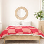 Bright red and peaches pink checkerboard Duvet Cover Gallery Image 3