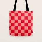 Bright red and peaches pink checkerboard Tote Bag Gallery Image 1