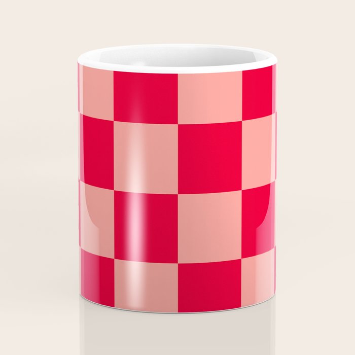 Bright red and peaches pink checkerboard Coffee Mug Gallery Image 4