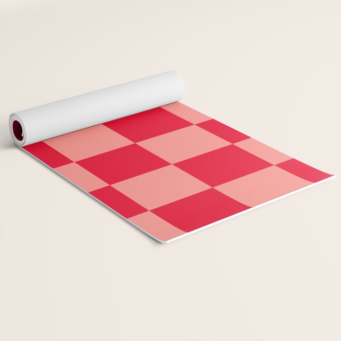Bright red and peaches pink checkerboard Yoga Mat Gallery Image 2