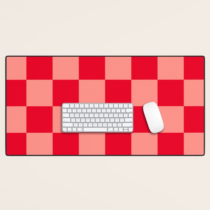 Bright red and peaches pink checkerboard Desk Mat Gallery Image 1