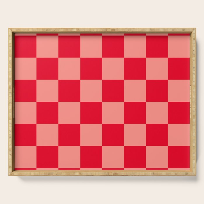 Bright red and peaches pink checkerboard Serving Tray Gallery Image 1