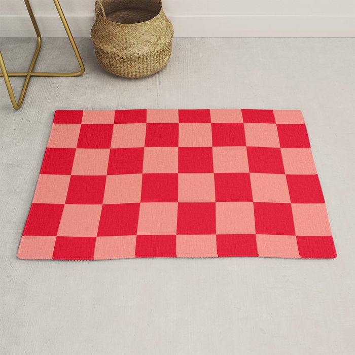 Bright red and peaches pink checkerboard Rug Gallery Image 1