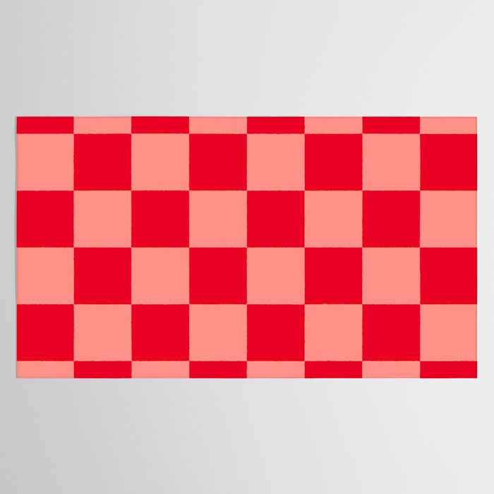 Bright red and peaches pink checkerboard Tablecloth Gallery Image 2