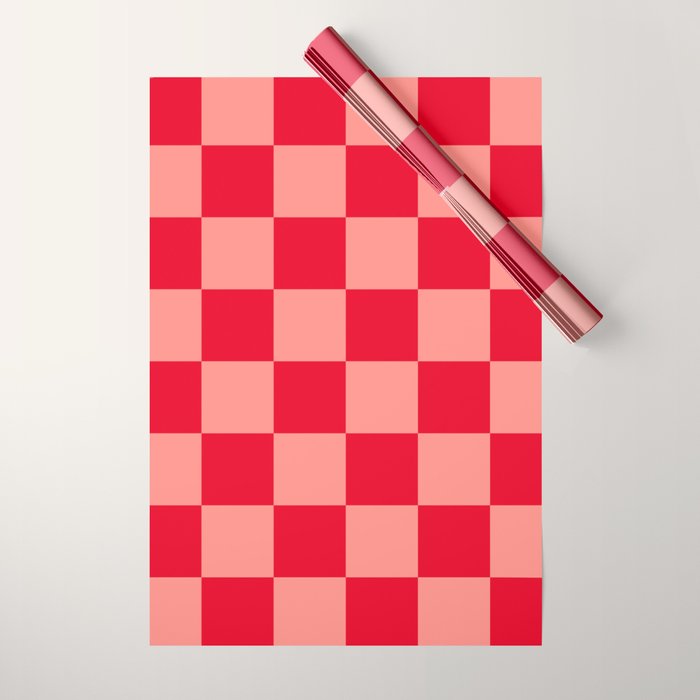 Bright red and peaches pink checkerboard Wrapping Paper Gallery Image 1