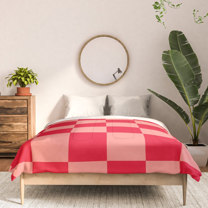 Bright red and peaches pink checkerboard Comforter Gallery Image 3