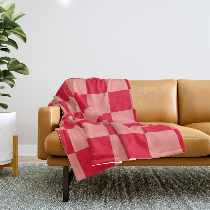 Bright red and peaches pink checkerboard Throw Blanket Gallery Image 1