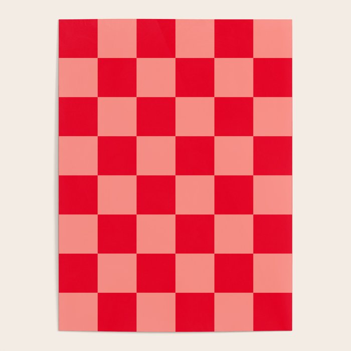 Bright red and peaches pink checkerboard Poster Gallery Image 4