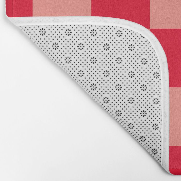 Bright red and peaches pink checkerboard Bath Mat Gallery Image 2