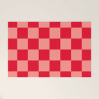 Bright red and peaches pink checkerboard Welcome Mat Gallery Image 1