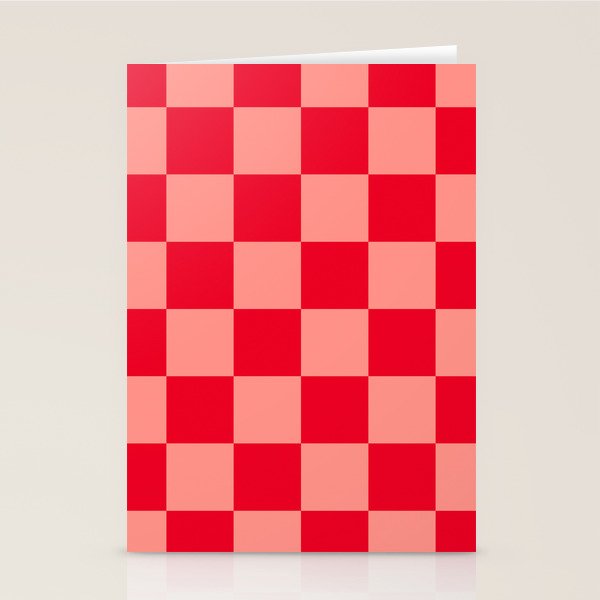 Bright red and peaches pink checkerboard Stationery Card Gallery Image 2