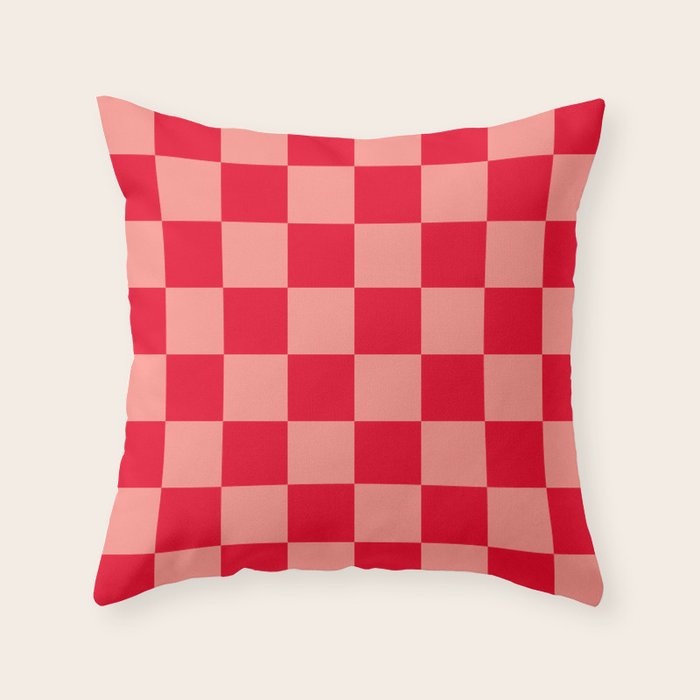 Bright red and peaches pink checkerboard Throw Pillow Gallery Image 1