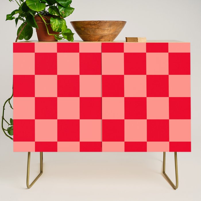 Bright red and peaches pink checkerboard Credenza Gallery Image 1