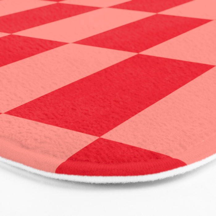 Bright red and peaches pink checkerboard Bath Mat Gallery Image 3