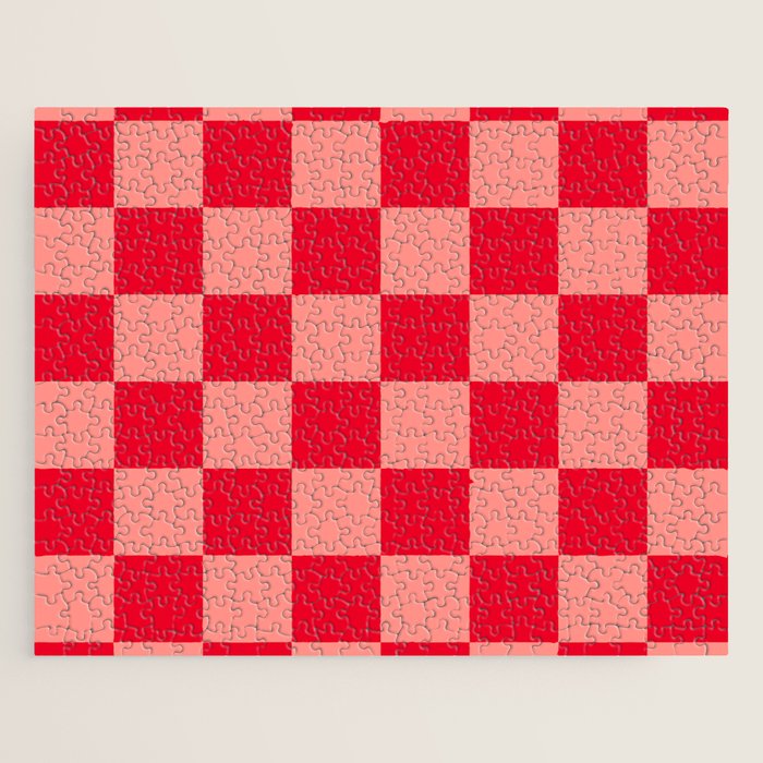 Bright red and peaches pink checkerboard Jigsaw Puzzle Gallery Image 1