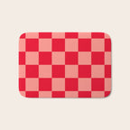 Bright red and peaches pink checkerboard Bath Mat Gallery Image 1