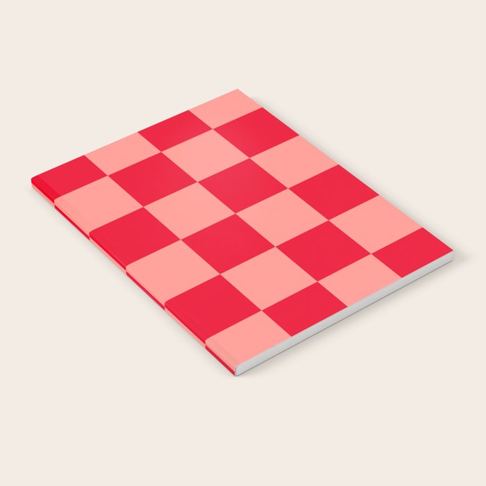 Bright red and peaches pink checkerboard Notebook Gallery Image 1