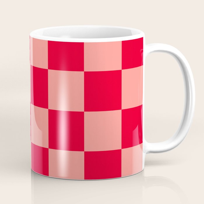 Bright red and peaches pink checkerboard Coffee Mug Gallery Image 1