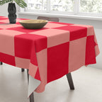 Bright red and peaches pink checkerboard Tablecloth Gallery Image 3