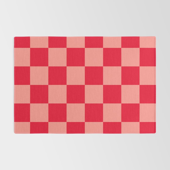 Bright red and peaches pink checkerboard Rug Gallery Image 2