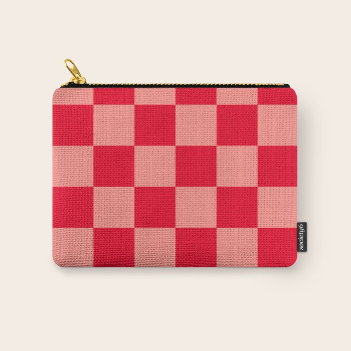 Bright red and peaches pink checkerboard Carry All Pouch Gallery Image 1